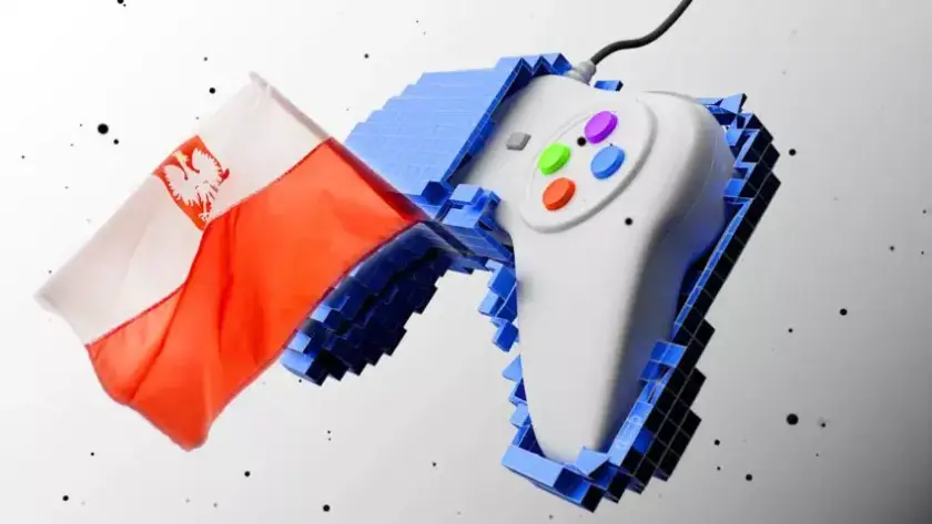 Polish flag image and gamepad image for an article about gamedev investment